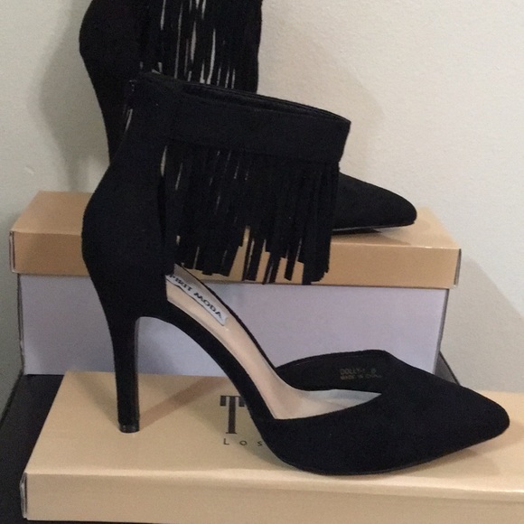 $15▪️ Fringe heels ▪️ black suede tassels pumps - Picture 3 of 6